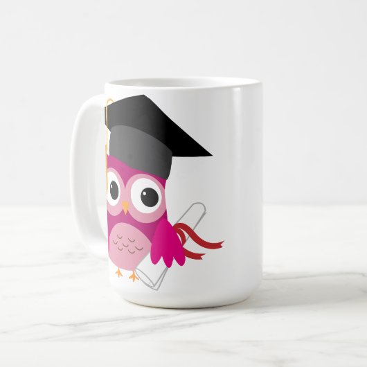 Hot Pink Owl met Diploma Afstuderen Mok (Voorkant links)