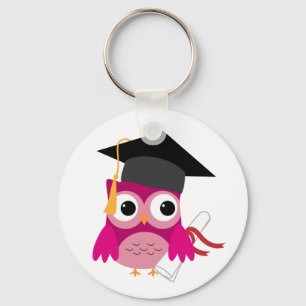 Hot Pink Owl met Diploma Afstuderen Sleutelhanger