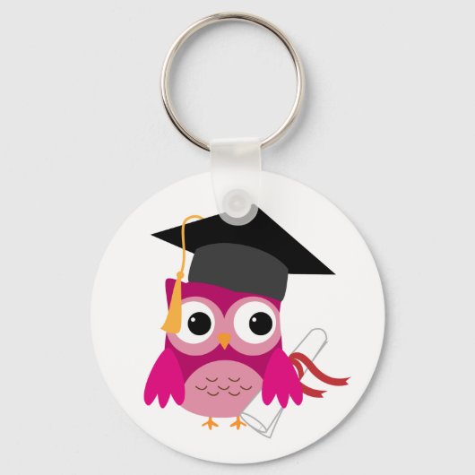 Hot Pink Owl met Diploma Afstuderen Sleutelhanger (Voorkant)