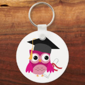 Hot Pink Owl met Diploma Afstuderen Sleutelhanger (Voorkant)
