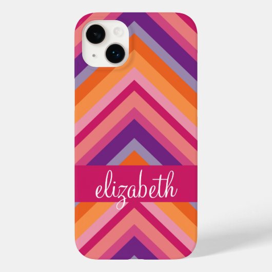 Hot Pink Paars Sinaasappel Chevron Pattern Case-Mate iPhone Case (Achterkant)