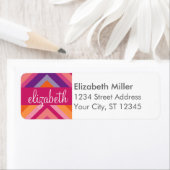 Hot Pink Paars Sinaasappel Chevron Pattern Etiket (Insitu)