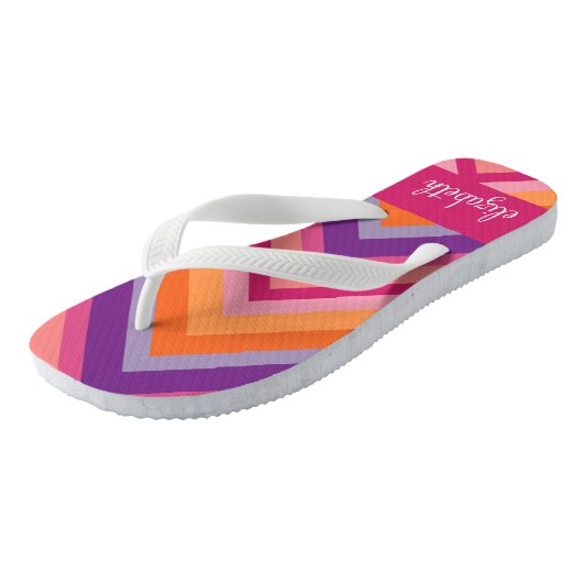 Hot Pink Paars Sinaasappel Chevron Pattern Teenslippers (Schuin)