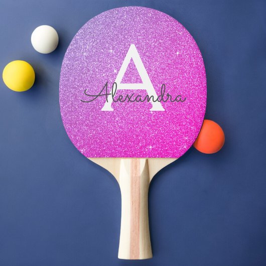 Hot Pink - Paarse Glitter en Sparkle Monogram Tafeltennisbatje
