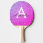 Hot Pink - Paarse Glitter en Sparkle Monogram Tafeltennisbatje (Voorkant)