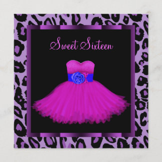 Hot Pink Paarse Luipaard Sweet Sixteen Birthday Kaart