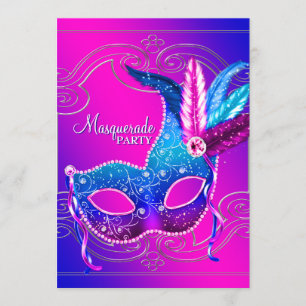 Hot Pink Paarse Masquerade Party Kaart