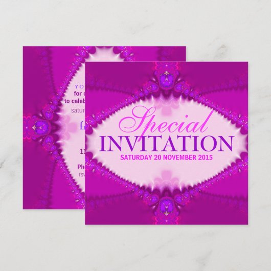 Hot Pink & Paarse Meisjes Uitnodiging (Voorkant / Achterkant)