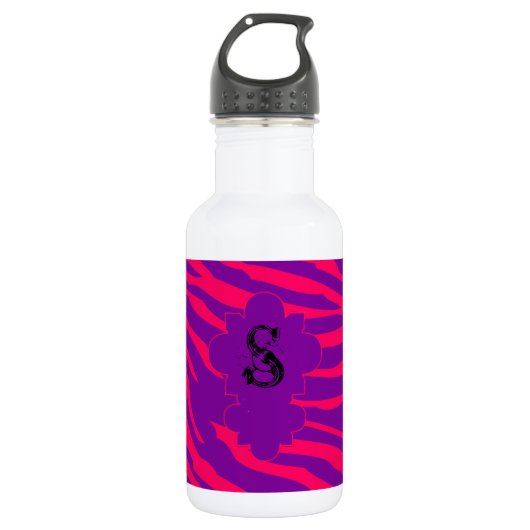 Hot Pink Paarse Zebra Print 32 oz. Waterfles (Voorkant)