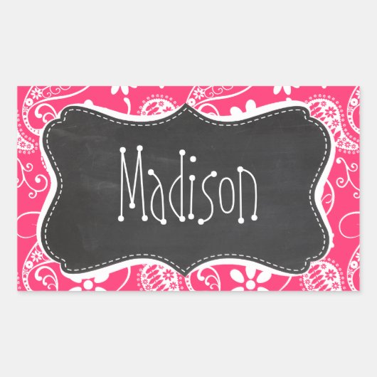 Hot Pink Paisley;  krijtbord Rechthoekige Sticker (Voorkant)