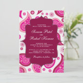 Hot Pink Paisley Pattern Indian Wedding Kaart (Staand voorkant)
