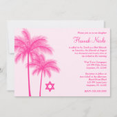 Hot Pink Palm Tree Tropical Bat Mitzvah Invitation Kaart (Voorkant)