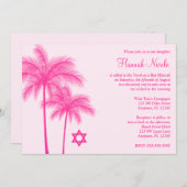 Hot Pink Palm Tree Tropical Bat Mitzvah Invitation Kaart (Voorkant / Achterkant)