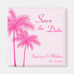 Hot Pink Palm Trees Tropical Save the Date Magneet