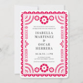 Hot-Pink Papel Picado geïnspireerde huwelijksuitno Kaart (Voorkant)