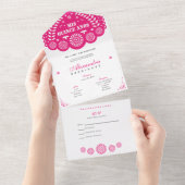 Hot Pink Papel Picado Mis Quince Años All In One Uitnodiging (Afscheurbaar)