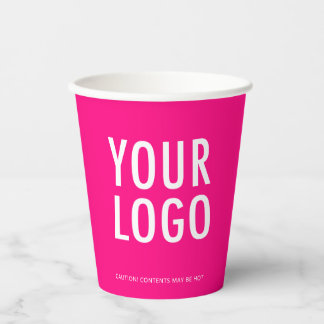 Hot Pink Paper Cups Custom Business Logo 8 oz Papieren Bekers