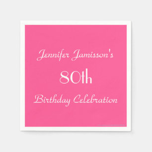 Hot Pink Paper Napkins, 80ste verjaardag Servetten