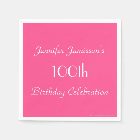 Hot Pink Papieren servetten, 100ste verjaardagsfee Servetten (Voorkant)