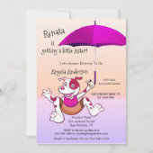 Hot Pink Paraplu Funny Dog Baby shower Invitation Kaart (Voorkant)