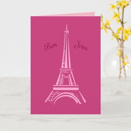 Hot Pink Paris Verjaardag Kaart (Gele Bloem)