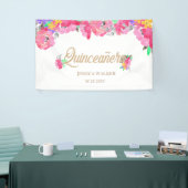 Hot Pink Peonies Quinceanera Welcome Banner (Beurs)