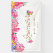 Hot Pink Peonies Quinceanera Welcome Banner (Verticaal)