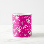 Hot Pink Peppermint Candy Cane Snowflakes Naam toe Koffiemok (Center)