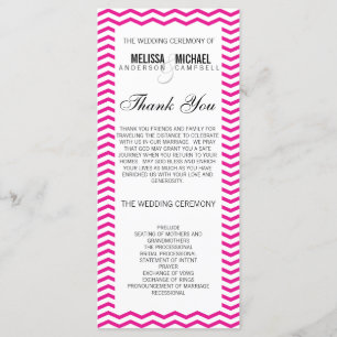 Hot Pink Perfect Chevron/Zig Zag Wedding Program Programmakaart