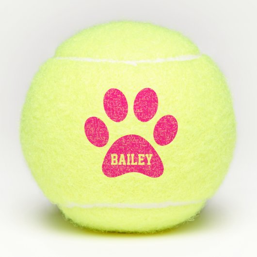 Hot Pink Pet Paw Afdrukken Gepersonaliseerde naam  Tennisballen (Voorkant)