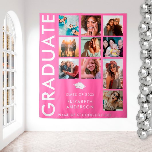 Hot Pink Photo Achtergrond voor Graduation Party Wandkleed