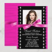 Hot Pink Photo Sweet 16 Verjaardagsfeest Kaart (Voorkant / Achterkant)