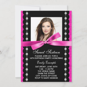 Hot Pink Photo Sweet 16 Verjaardagsfeest Kaart