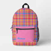 Hot Pink Plaid Fun gepersonaliseerd Bedrukte Rugzak (Voorkant)
