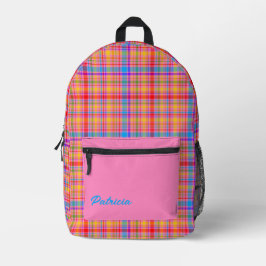 Hot Pink Plaid Fun gepersonaliseerd Bedrukte Rugzak