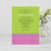 Hot Pink Polka Dot en Green Wedding Invitation Kaart (Staand voorkant)