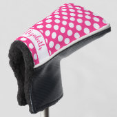 Hot Pink polka dot golf head cover custom name (3/4 voorkant)