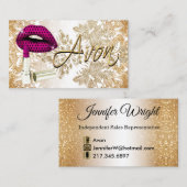 Hot Pink Polka Dot Lips & Gold - Avon Visitekaartje (Voorkant / Achterkant)