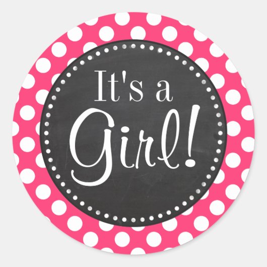 Hot Pink Polka Dots;  krijtbord Ronde Sticker (Voorkant)