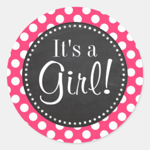 Hot Pink Polka Dots;  krijtbord Ronde Sticker