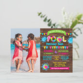 Hot Pink Pool verjaardagsbas gecombineerde sibling Kaart (Staand voorkant)