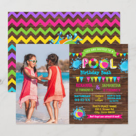 Hot Pink Pool verjaardagsbas gecombineerde sibling Kaart