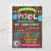 Hot Pink Pool verjaardagsfeest gecombineerd broer Kaart (Voorkant)