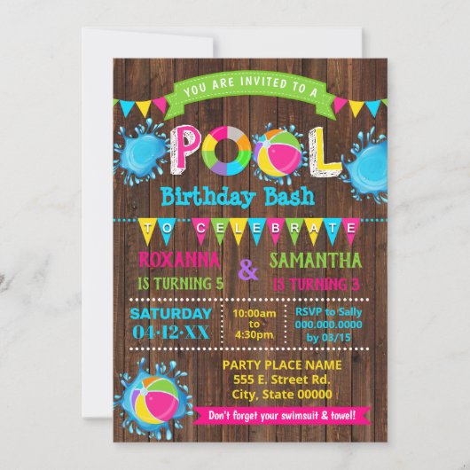 Hot Pink Pool verjaardagsfeest gecombineerd broer  Kaart (Voorkant)