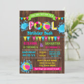 Hot Pink Pool verjaardagsfeest gecombineerd broer Kaart (Staand voorkant)