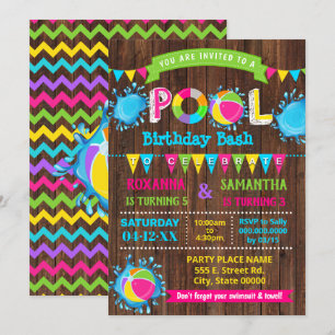 Hot Pink Pool verjaardagsfeest gecombineerd broer  Kaart