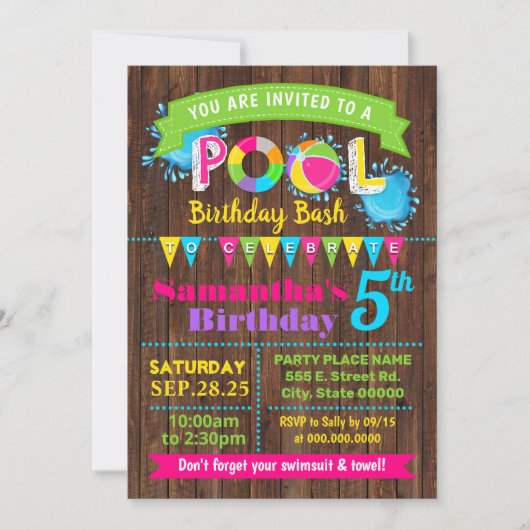 Hot Pink Pool verjaardagsfeest zomer Kaart (Voorkant)