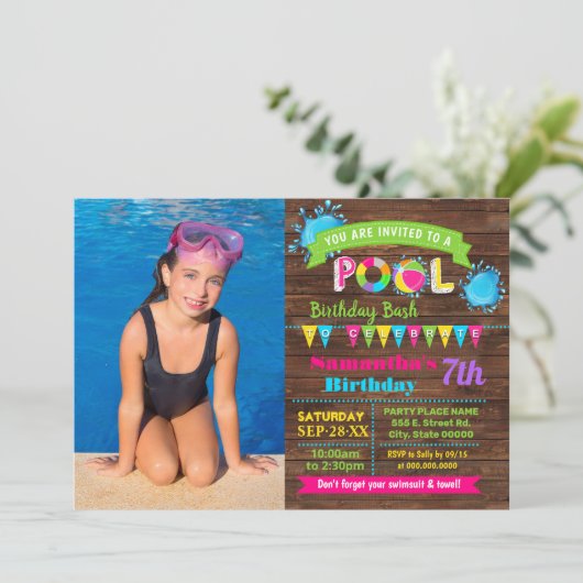Hot Pink Pool verjaardagszomer Kaart (Staand voorkant)