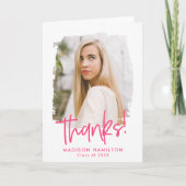 Hot pink | Preppy Script Photo Afstuderen Bedankkaart (Voorkant)