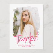 Hot Pink Preppy Script Photo Afstuderen Hartelijk  Briefkaart (Voorkant)